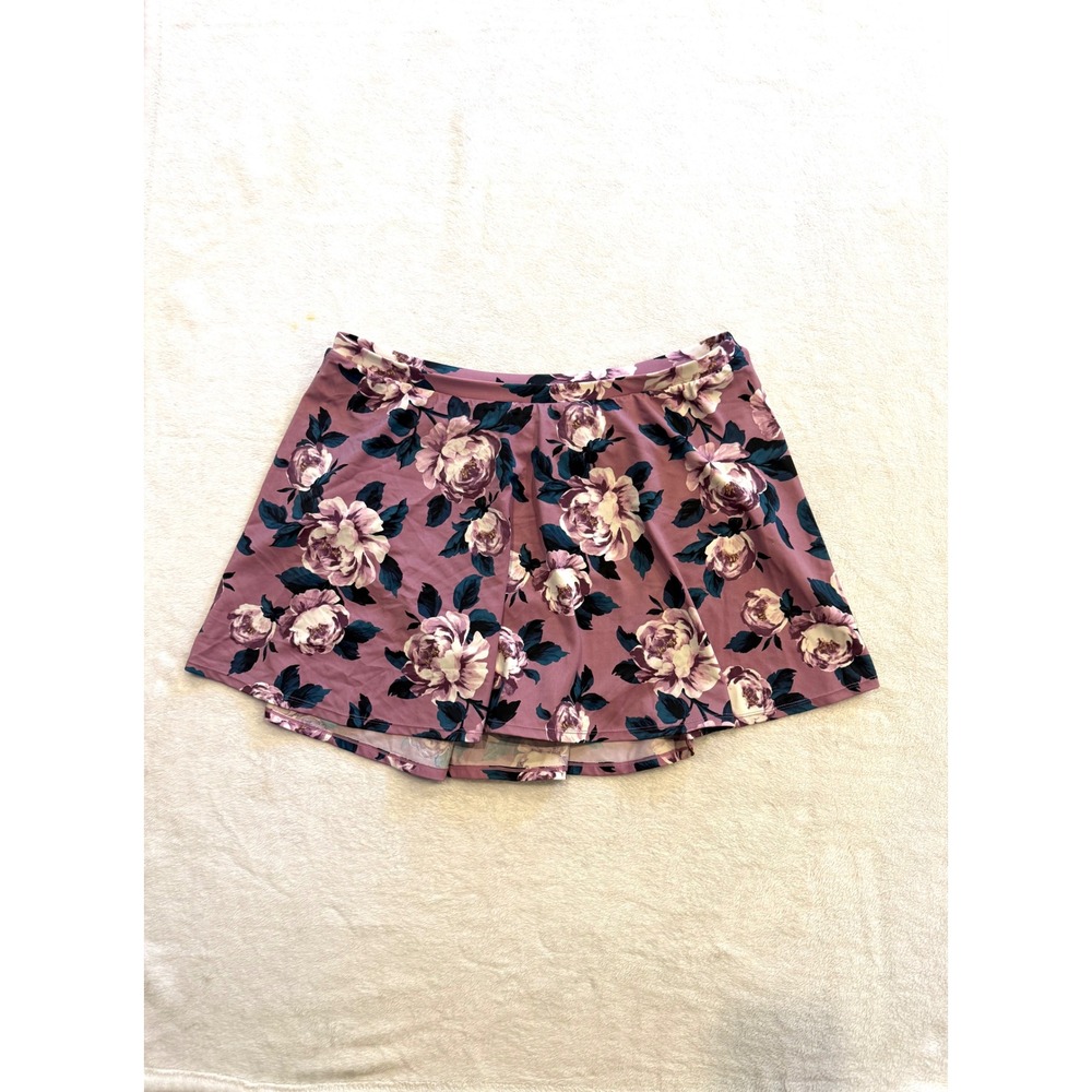 Torrid Purple Floral Swim Skirt Built-in Brief Plus Size 3 Large Rose Print